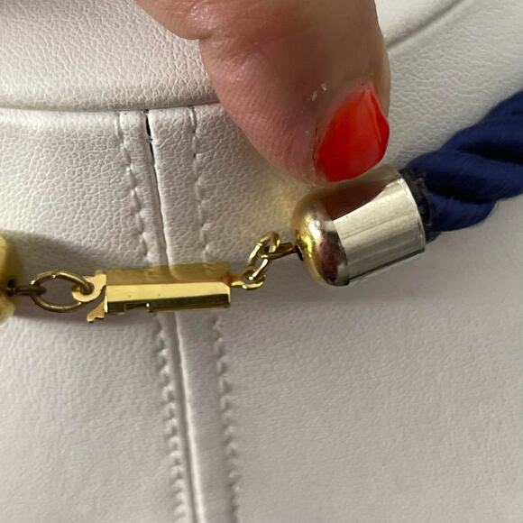 necklace earrings Y2K gold tone shell pendant navy blue cord nautical jewelry - Picture 9 of 14